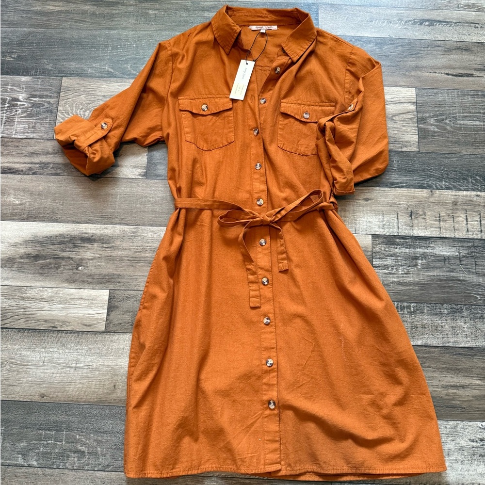 Women's Orange Button-Up Dress